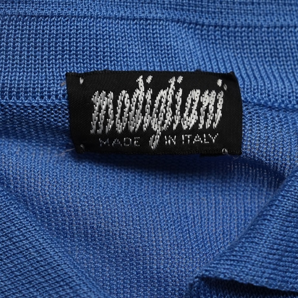 Vintage Modigliani Knit Polo Shirt Mens 48 Blue Striped Made in Italy 90s Retro - Picture 7 of 16